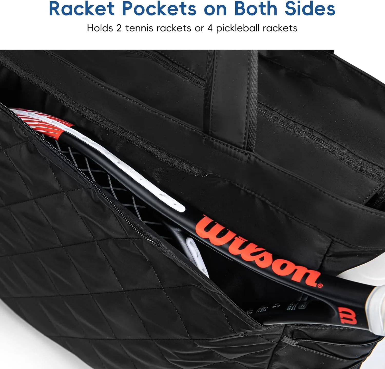 Tennis Tote Bag with Shoe Compartment - Extra-Large Quilted Pickleball Bag Holds 2-4 Rackets, Water-Resistant & Lightweight for Men & Women