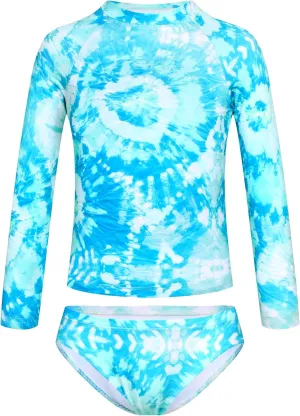 TENVDA Girls Swimsuit Long Sleeve Rash Guard Sets UPF 50  Two Piece Bathing Suits Size 3-12 Years