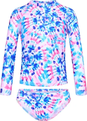 TENVDA Girls Swimsuit Long Sleeve Rash Guard Sets UPF 50  Two Piece Bathing Suits Size 3-12 Years