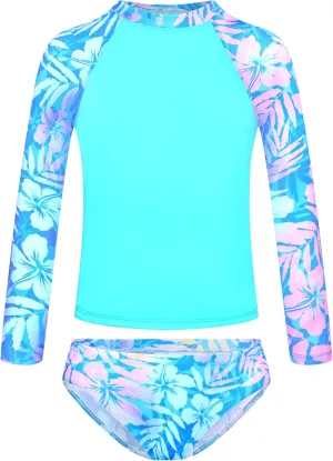 TENVDA Girls Swimsuit Long Sleeve Rash Guard Sets UPF 50  Two Piece Bathing Suits Size 3-12 Years