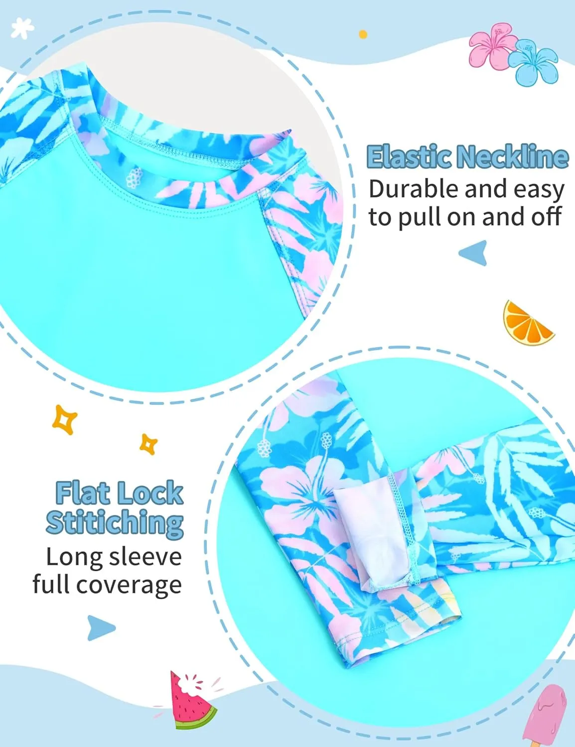 TENVDA Girls Swimsuit Long Sleeve Rash Guard Sets UPF 50  Two Piece Bathing Suits Size 3-12 Years
