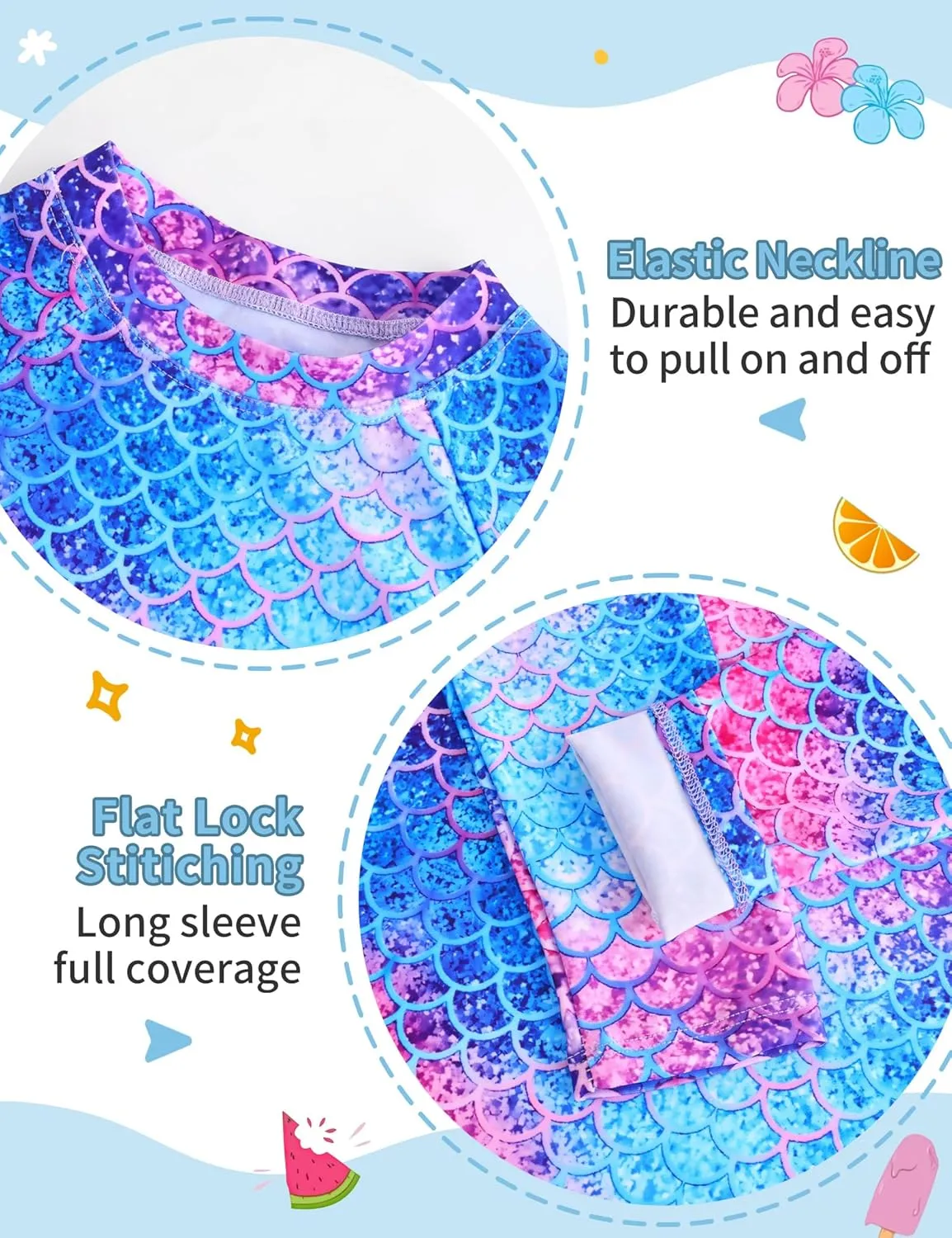 TENVDA Girls Swimsuit Long Sleeve Rash Guard Sets UPF 50  Two Piece Bathing Suits Size 3-12 Years