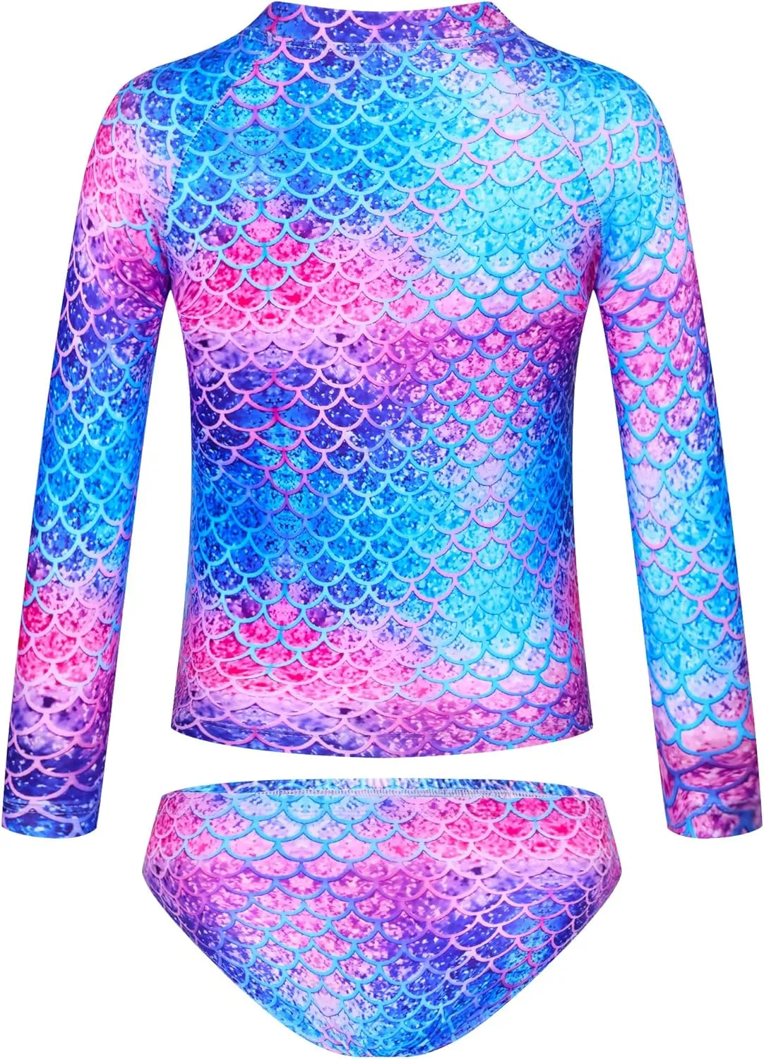 TENVDA Girls Swimsuit Long Sleeve Rash Guard Sets UPF 50  Two Piece Bathing Suits Size 3-12 Years
