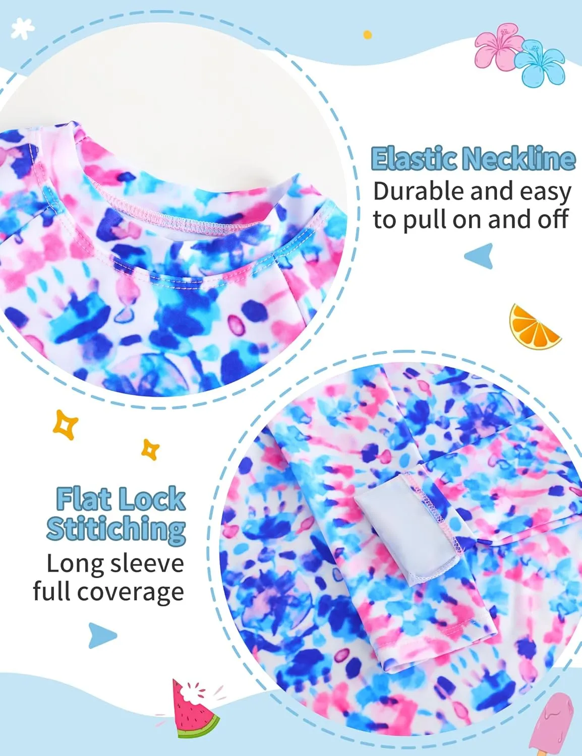 TENVDA Girls Swimsuit Long Sleeve Rash Guard Sets UPF 50  Two Piece Bathing Suits Size 3-12 Years