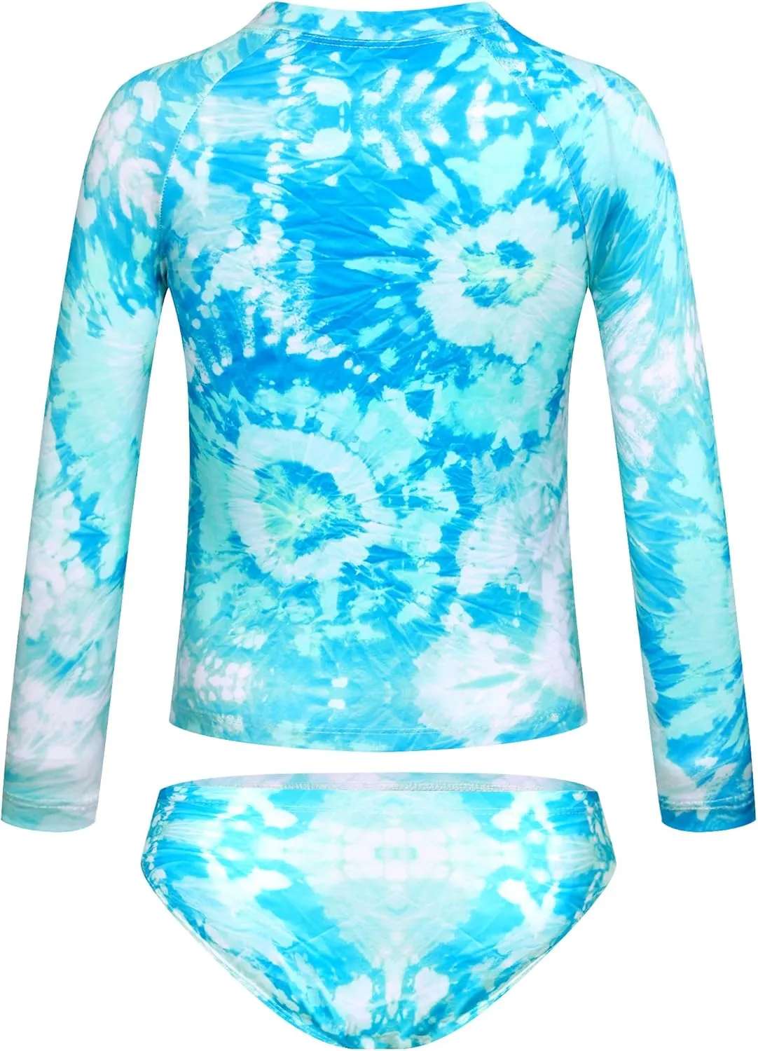 TENVDA Girls Swimsuit Long Sleeve Rash Guard Sets UPF 50  Two Piece Bathing Suits Size 3-12 Years