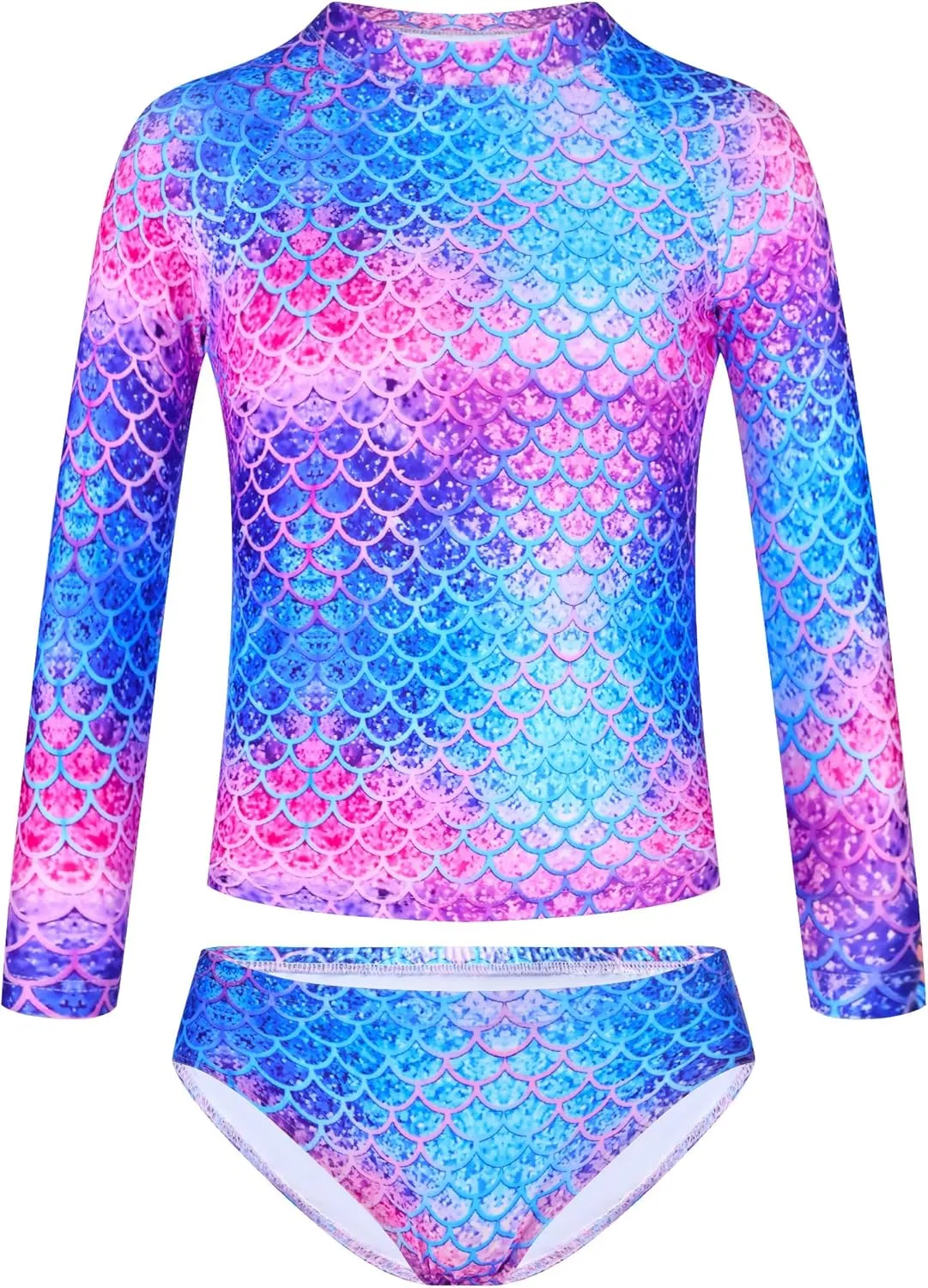 TENVDA Girls Swimsuit Long Sleeve Rash Guard Sets UPF 50  Two Piece Bathing Suits Size 3-12 Years