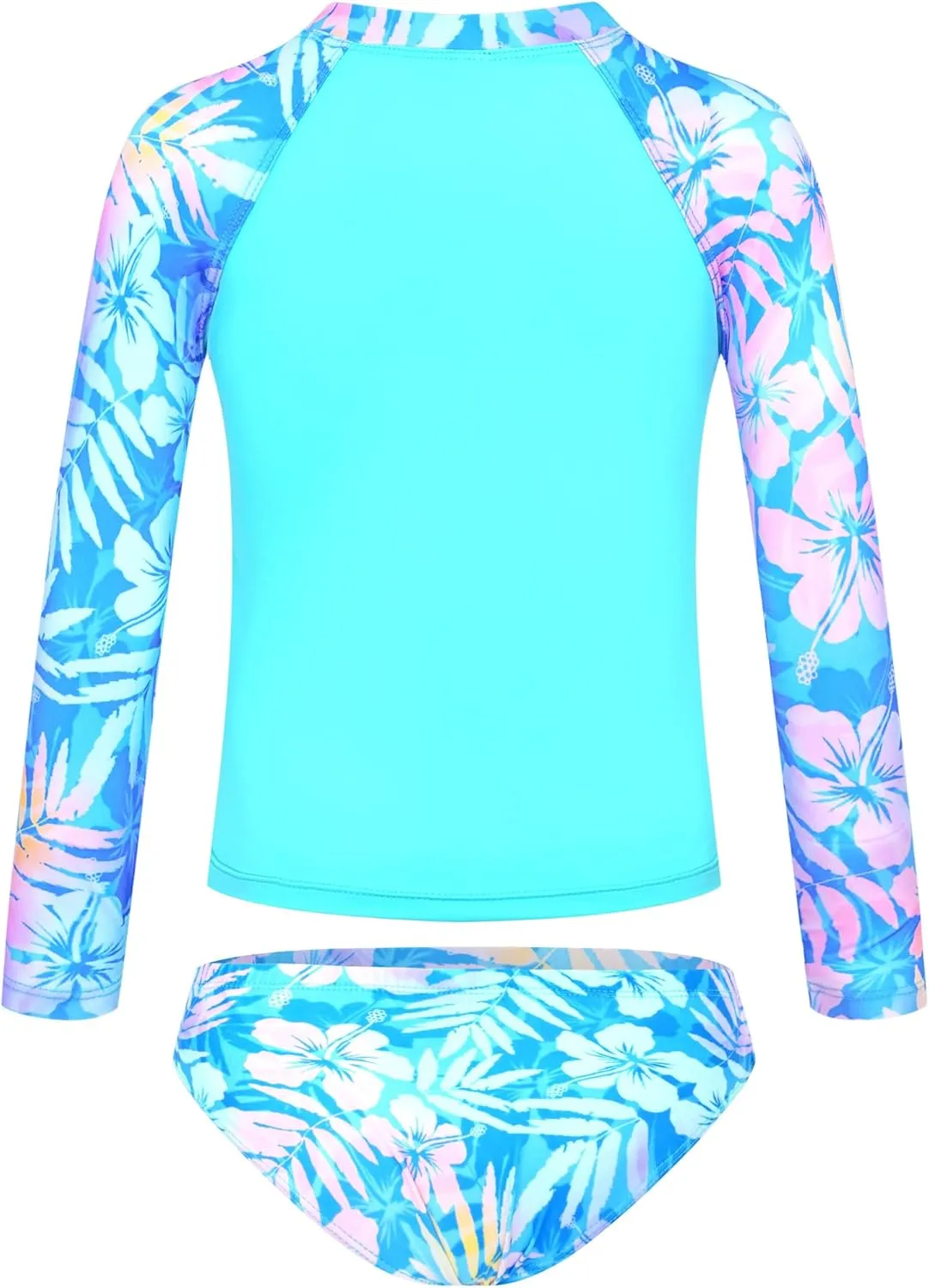 TENVDA Girls Swimsuit Long Sleeve Rash Guard Sets UPF 50  Two Piece Bathing Suits Size 3-12 Years