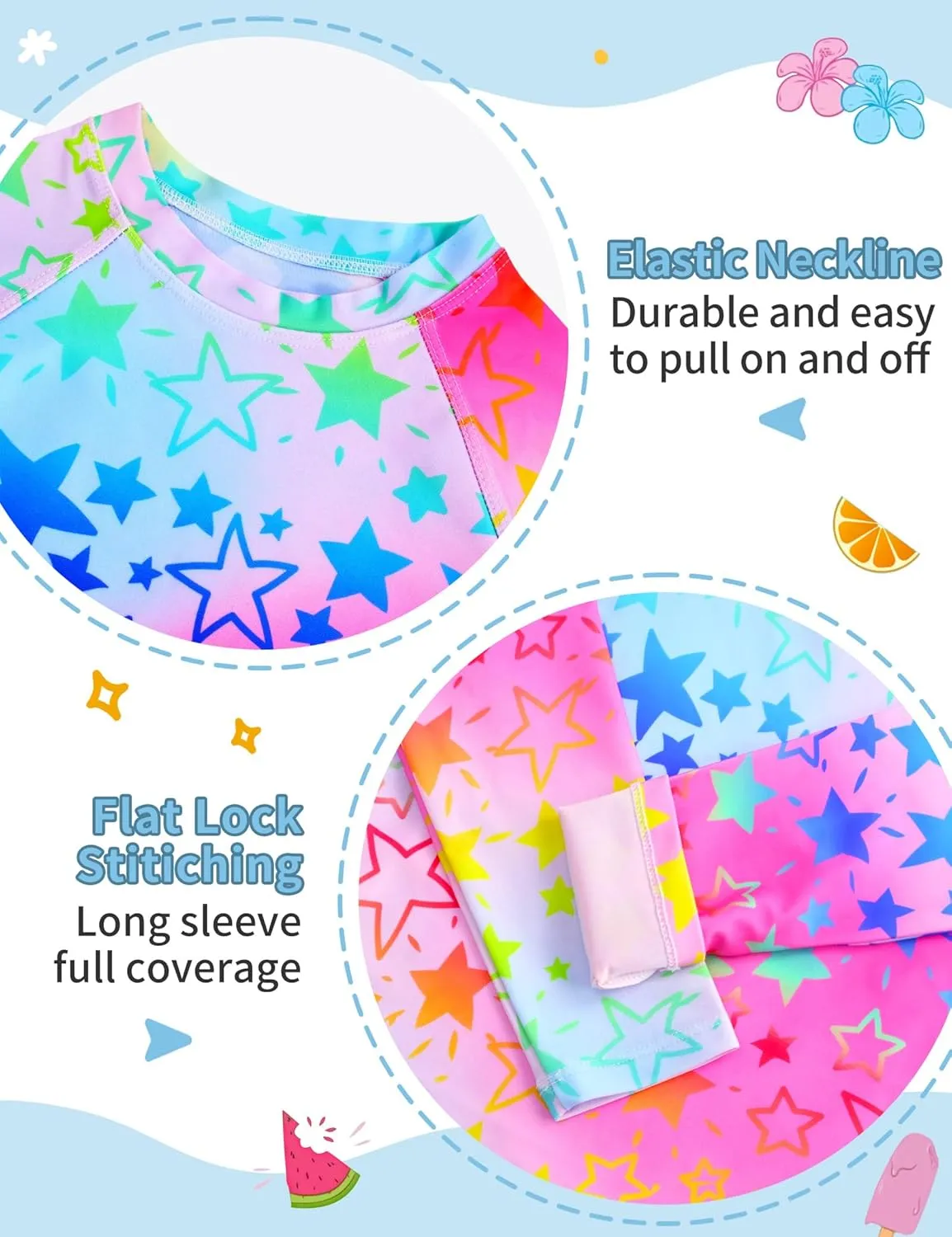 TENVDA Girls Swimsuit Long Sleeve Rash Guard Sets UPF 50  Two Piece Bathing Suits Size 3-12 Years