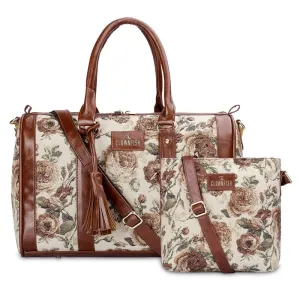 THE CLOWNFISH Combo of Linda Series Sling for Women Crossbody Bag for College Girls Lorna Tapestry Fabric & Faux Leather Handbag Sling Bag for Women (Beige)