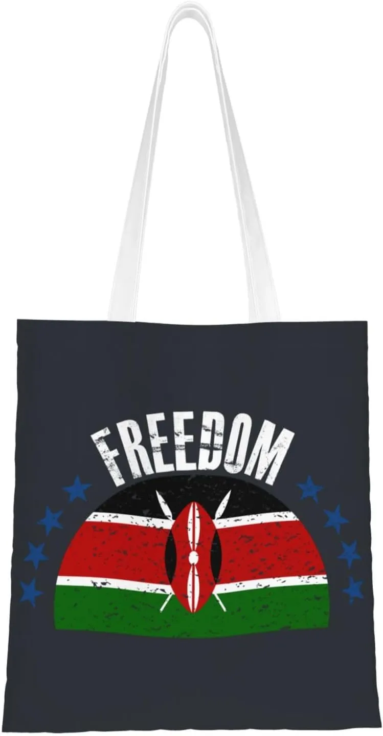 The Kenya Flag And Freedom Tote Bag for Women Canvas Shopping Bags Reusable Beach Bag Grocery Bags Tote Shoulder Bag Gift Bags