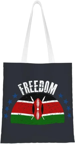 The Kenya Flag And Freedom Tote Bag for Women Canvas Shopping Bags Reusable Beach Bag Grocery Bags Tote Shoulder Bag Gift Bags