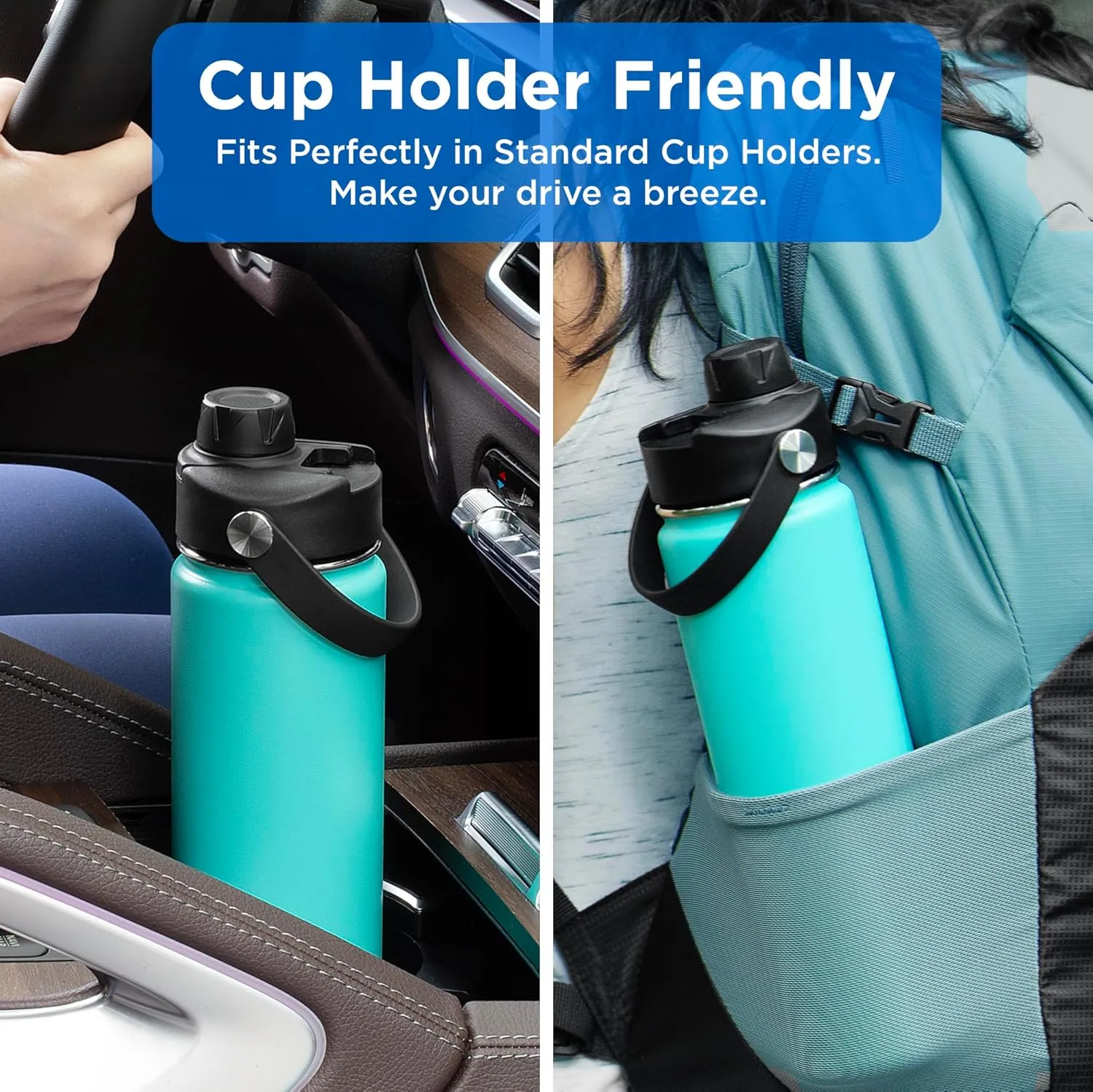 ThermoProof Double-Walled Vacuum Insulated Stainless Steel Water Bottle - Wide Mouth with Chug & Spout Lids, Dishwasher Safe, Reusable, Leakproof, Hot & Cold for Men, Women & Kids - 22oz, Fresh Mint