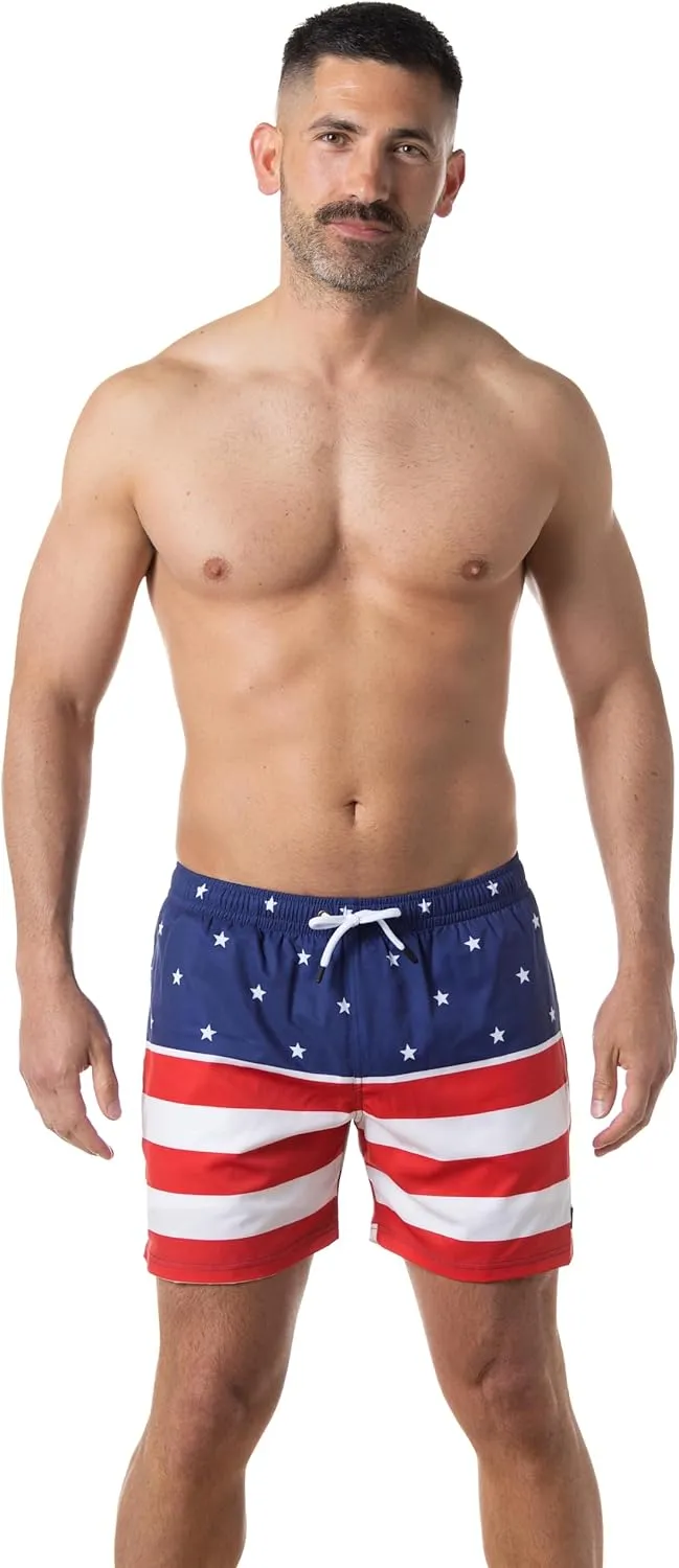 Third Wave Swim Trunks with Compression Liner - Men's Premium 5 Inch Inseam Quick Dry Swim Shorts for Beach and Swimming