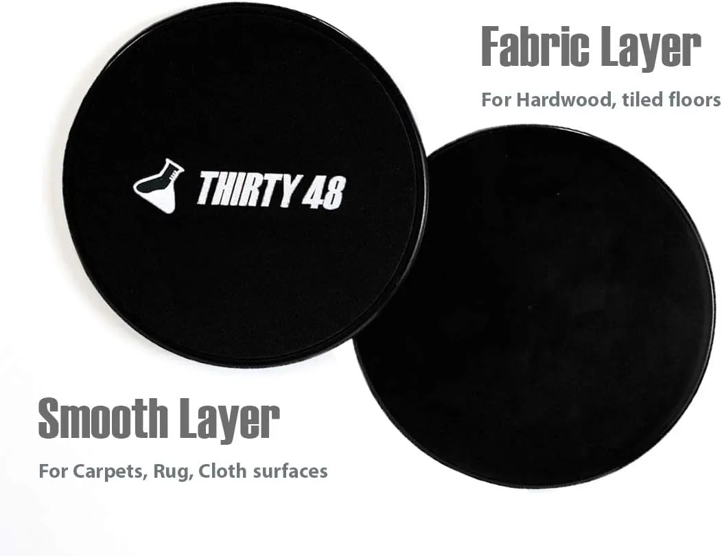 Thirty48 Gliding Discs Core Sliders and 5 Exercise Resistance Bands | Strength, Stability, and Training for Home, Gym, Travel | User Guide & Carry Bag