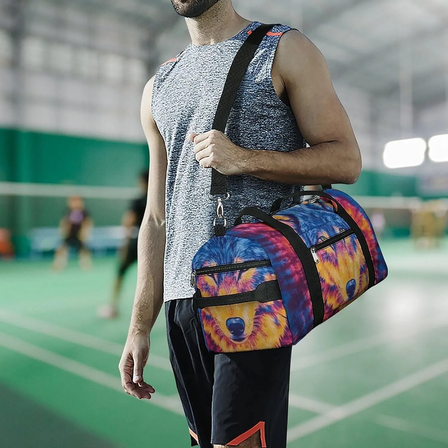 Tie Dye Pattern of Wolf Fitness Large Gym Bag for Unisex with Shoe Compartment & Wet Pocket