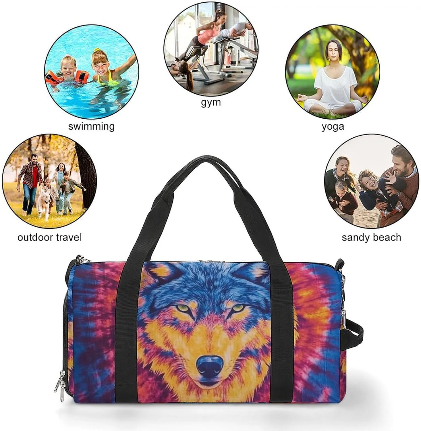 Tie Dye Pattern of Wolf Fitness Large Gym Bag for Unisex with Shoe Compartment & Wet Pocket