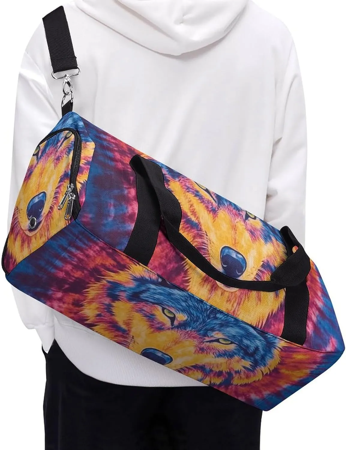 Tie Dye Pattern of Wolf Fitness Large Gym Bag for Unisex with Shoe Compartment & Wet Pocket