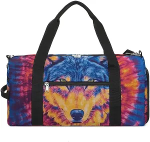 Tie Dye Pattern of Wolf Fitness Large Gym Bag for Unisex with Shoe Compartment & Wet Pocket