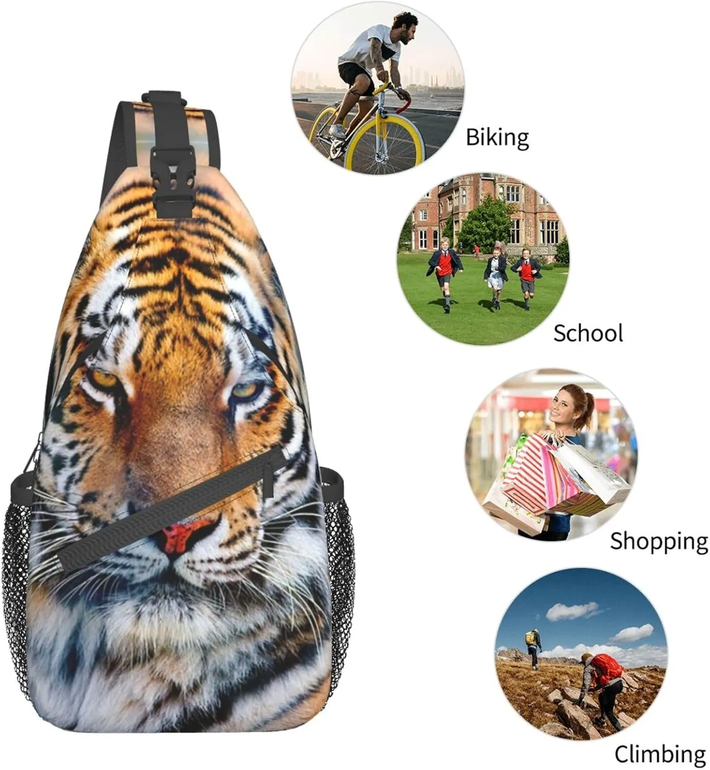 Tiger Crossbody Bag Men Shoulder Bag Backpack Cool Sling Bag Chest Casual Daypack for Outdoor