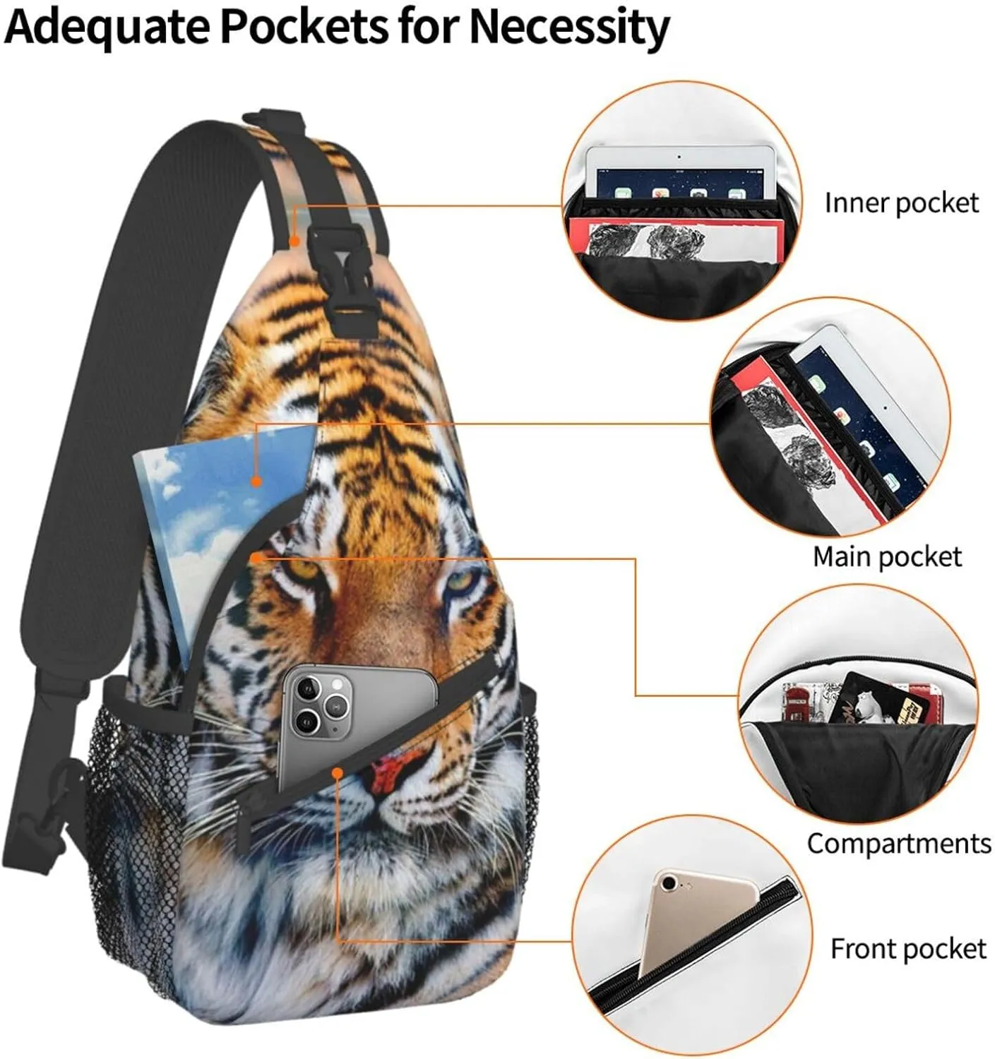 Tiger Crossbody Bag Men Shoulder Bag Backpack Cool Sling Bag Chest Casual Daypack for Outdoor