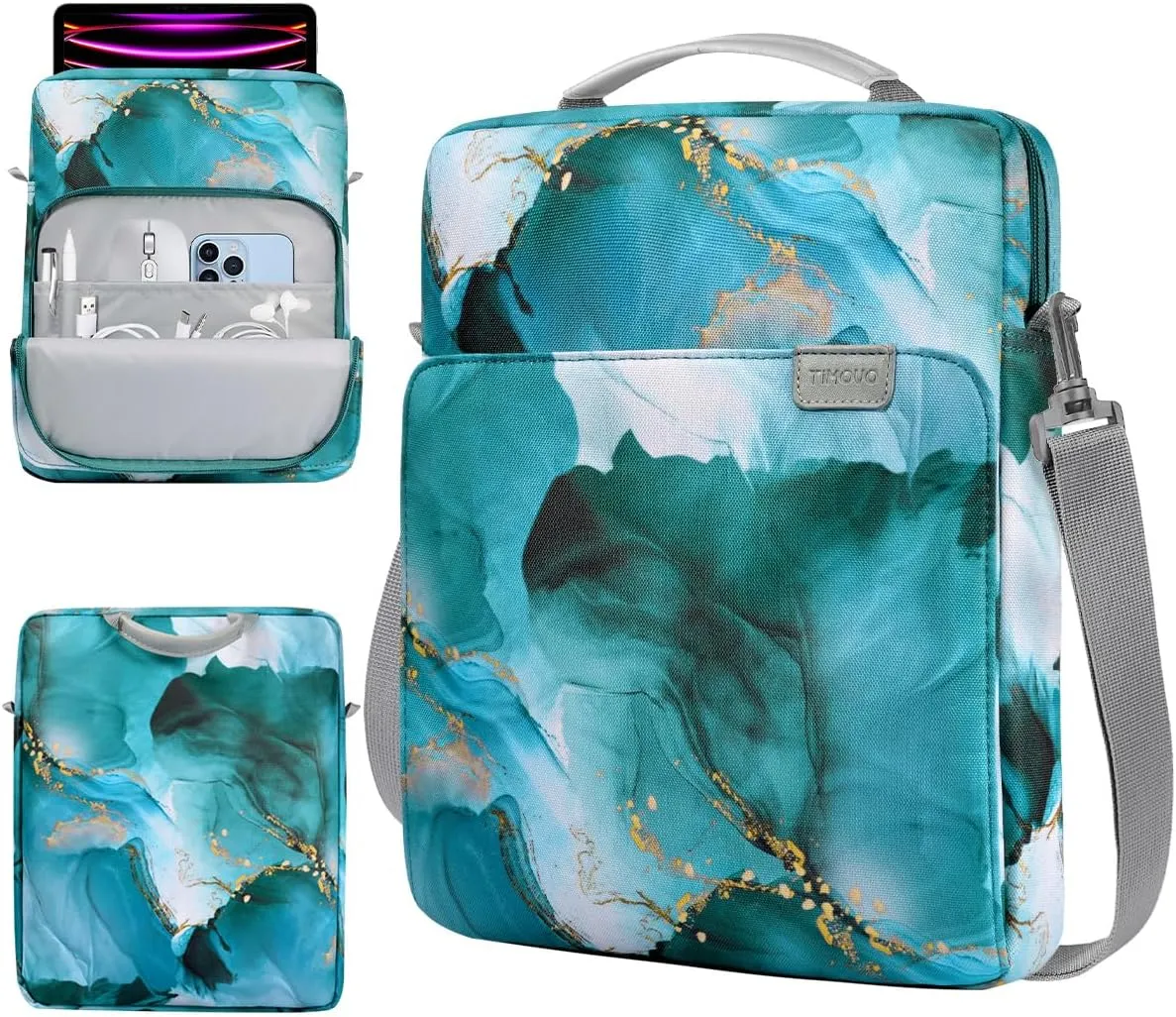 TiMOVO 13 Inch Tablet Sleeve Handbag with Shoulder Strap for iPad Air 13" M3 2025, iPad Pro 13", iPad Pro 12.9", Galaxy Tab S9 /S9 Plus/S10 /S10 Plus/S9 FE /S9 FE Plus 12.4", Cloud Peacock Blue
