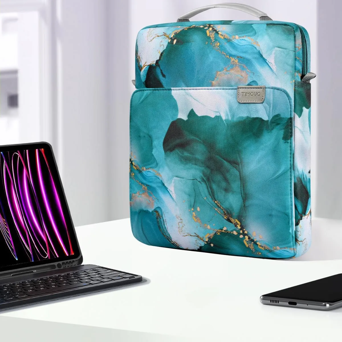 TiMOVO 13 Inch Tablet Sleeve Handbag with Shoulder Strap for iPad Air 13" M3 2025, iPad Pro 13", iPad Pro 12.9", Galaxy Tab S9 /S9 Plus/S10 /S10 Plus/S9 FE /S9 FE Plus 12.4", Cloud Peacock Blue