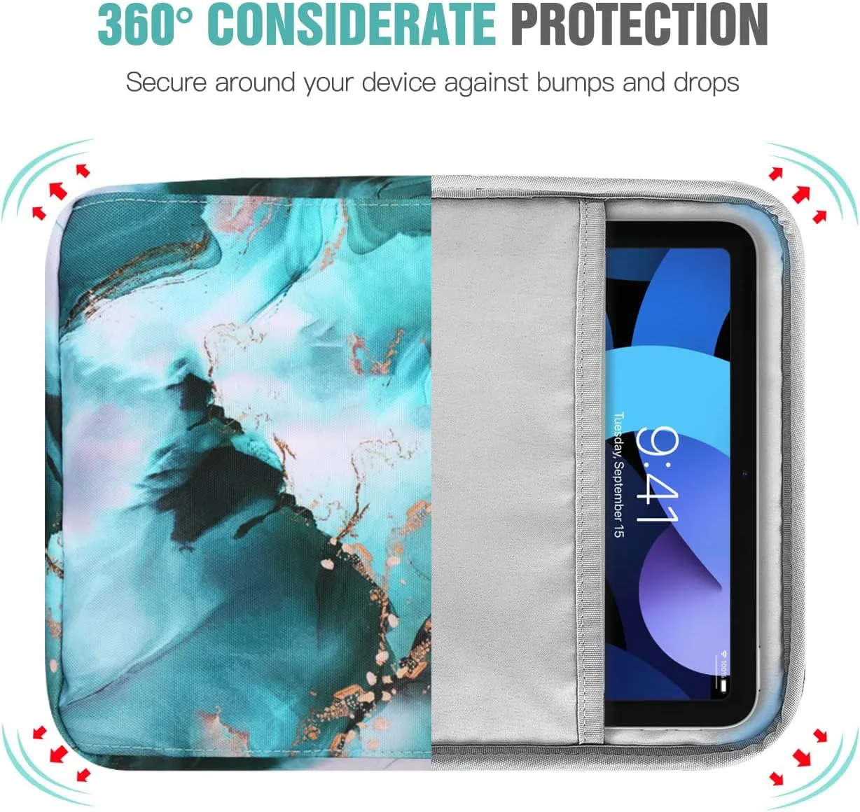 TiMOVO 9-11 Inch Tablet Sleeve Bag with Shoulder Strap for iPad 10th Gen. 10.9", iPad 9th/8th/7th Gen. 10.2", iPad Air 11/Air 5th/4th Gen. 10.9",Galaxy Tab A9 /A9 Plus 11", Cloud Peacock Blue