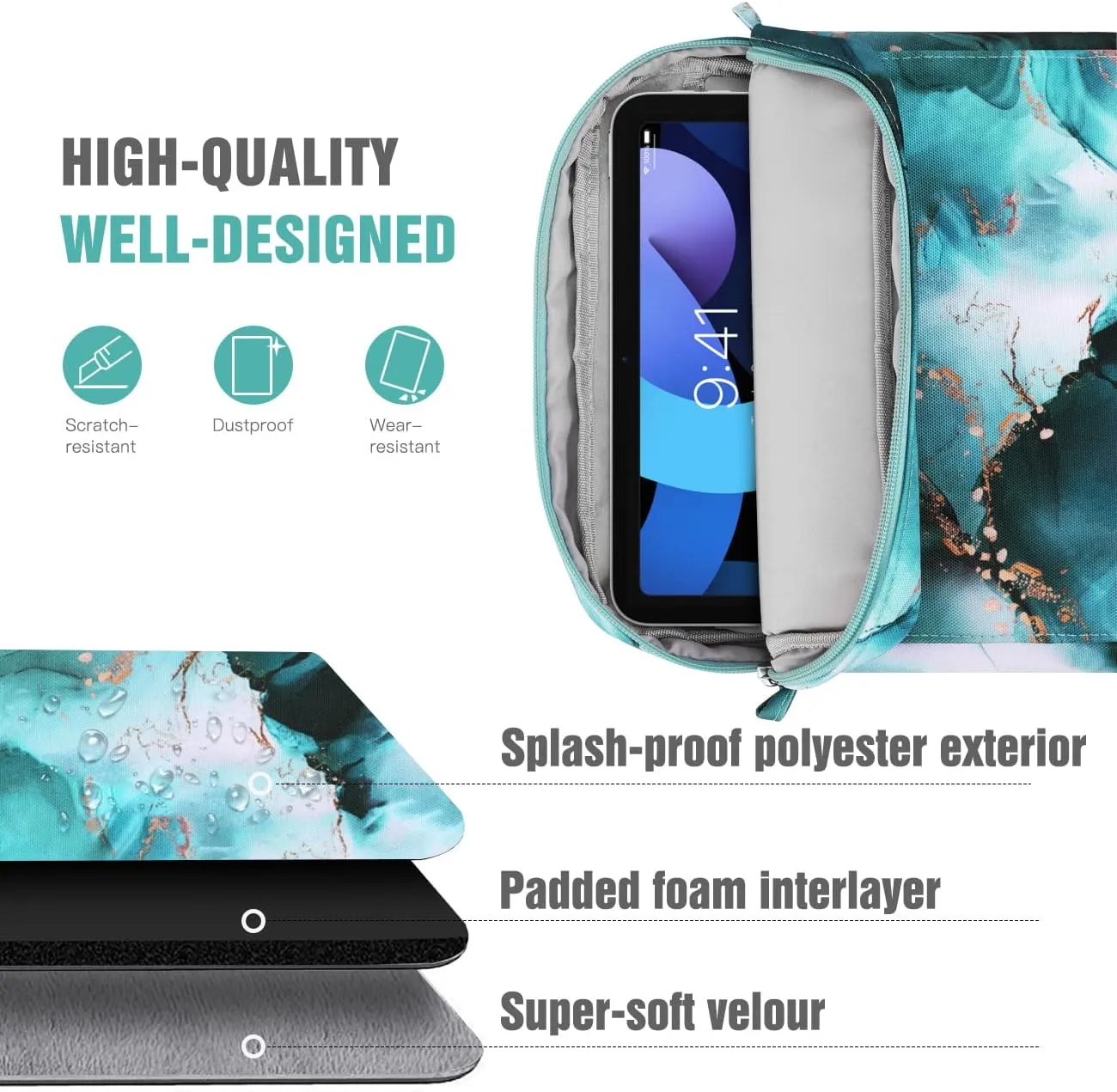 TiMOVO 9-11 Inch Tablet Sleeve Bag with Shoulder Strap for iPad 10th Gen. 10.9", iPad 9th/8th/7th Gen. 10.2", iPad Air 11/Air 5th/4th Gen. 10.9",Galaxy Tab A9 /A9 Plus 11", Cloud Peacock Blue