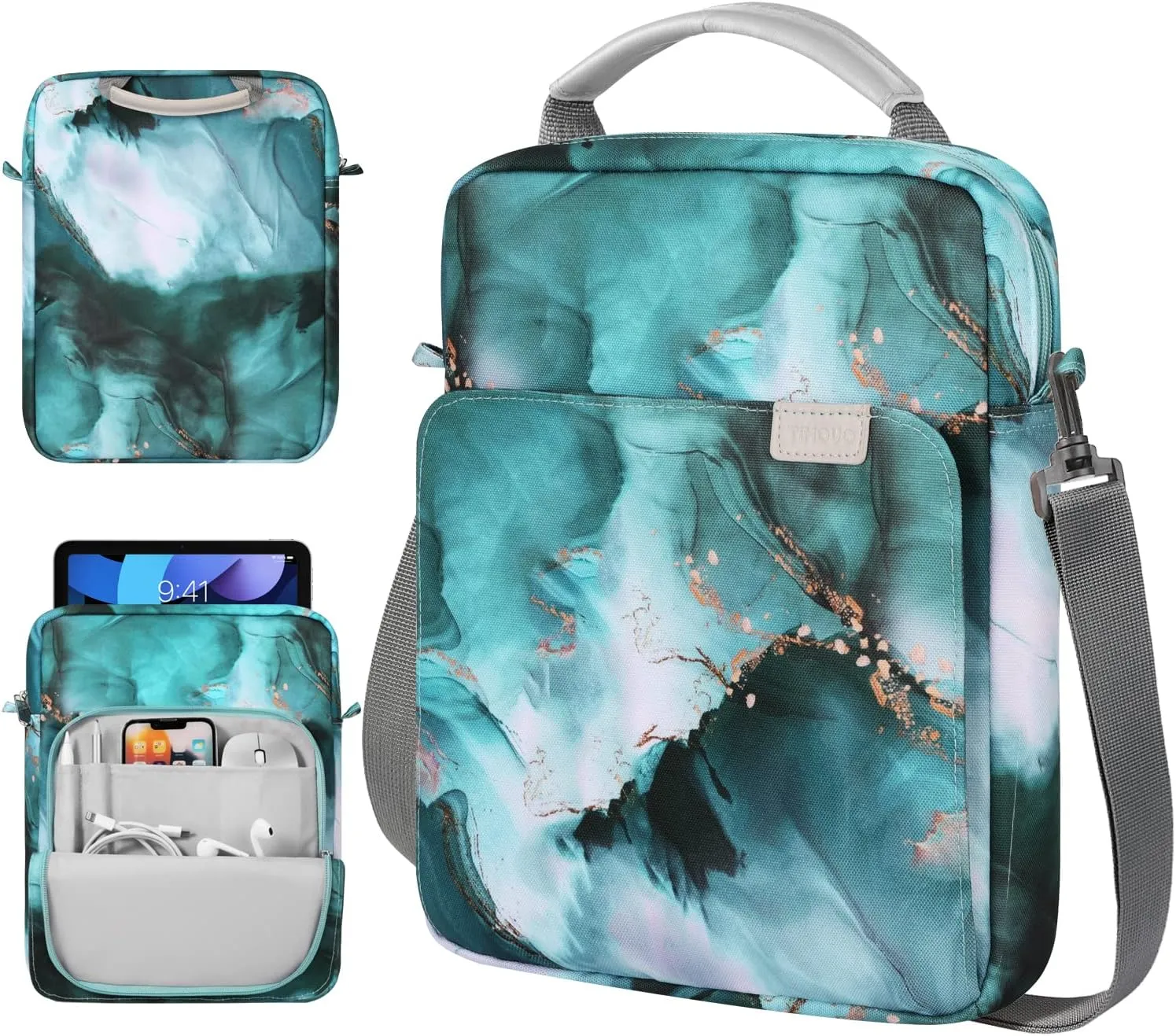 TiMOVO 9-11 Inch Tablet Sleeve Bag with Shoulder Strap for iPad 10th Gen. 10.9", iPad 9th/8th/7th Gen. 10.2", iPad Air 11/Air 5th/4th Gen. 10.9",Galaxy Tab A9 /A9 Plus 11", Cloud Peacock Blue
