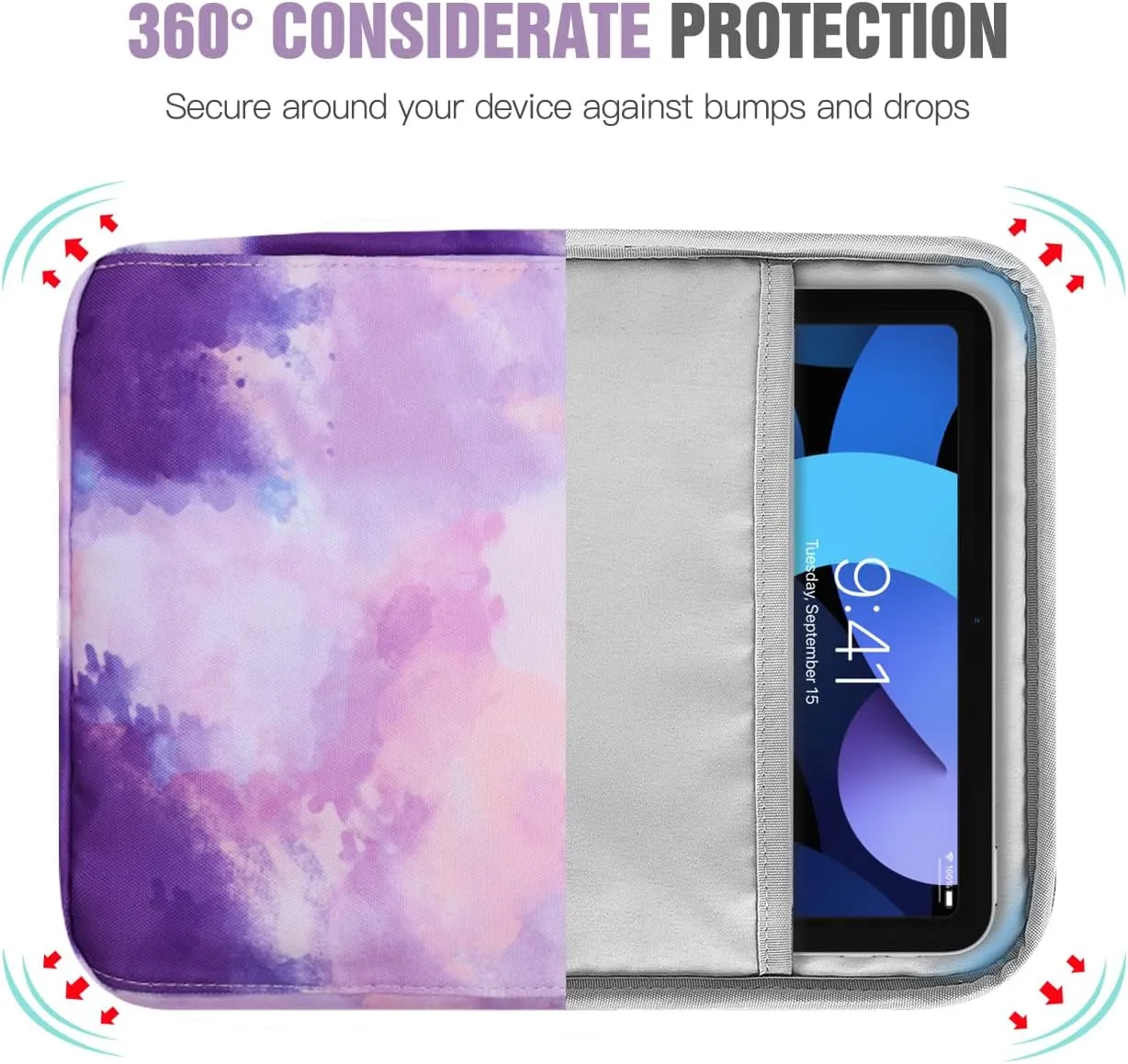 TiMOVO 9-11 Inch Tablet Sleeve Bag with Shoulder Strap for iPad 11-inch A16 2025, iPad 10th Gen. 10.9", iPad 10.2", iPad Air 11 Inch/5th/4th Gen. 10.9", Galaxy Tab A9 Plus 11", Watercolor Purple