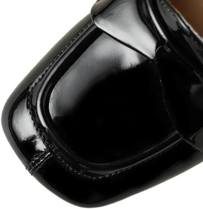 TinaCus Handmade Women's Patent Leather Square Toe Slip On Shoes High Block Heel Office Pumps Shoes