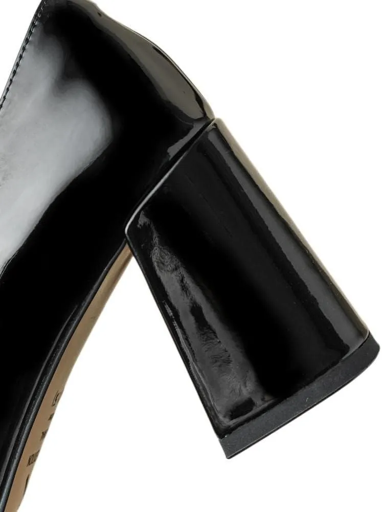 TinaCus Handmade Women's Patent Leather Square Toe Slip On Shoes High Block Heel Office Pumps Shoes
