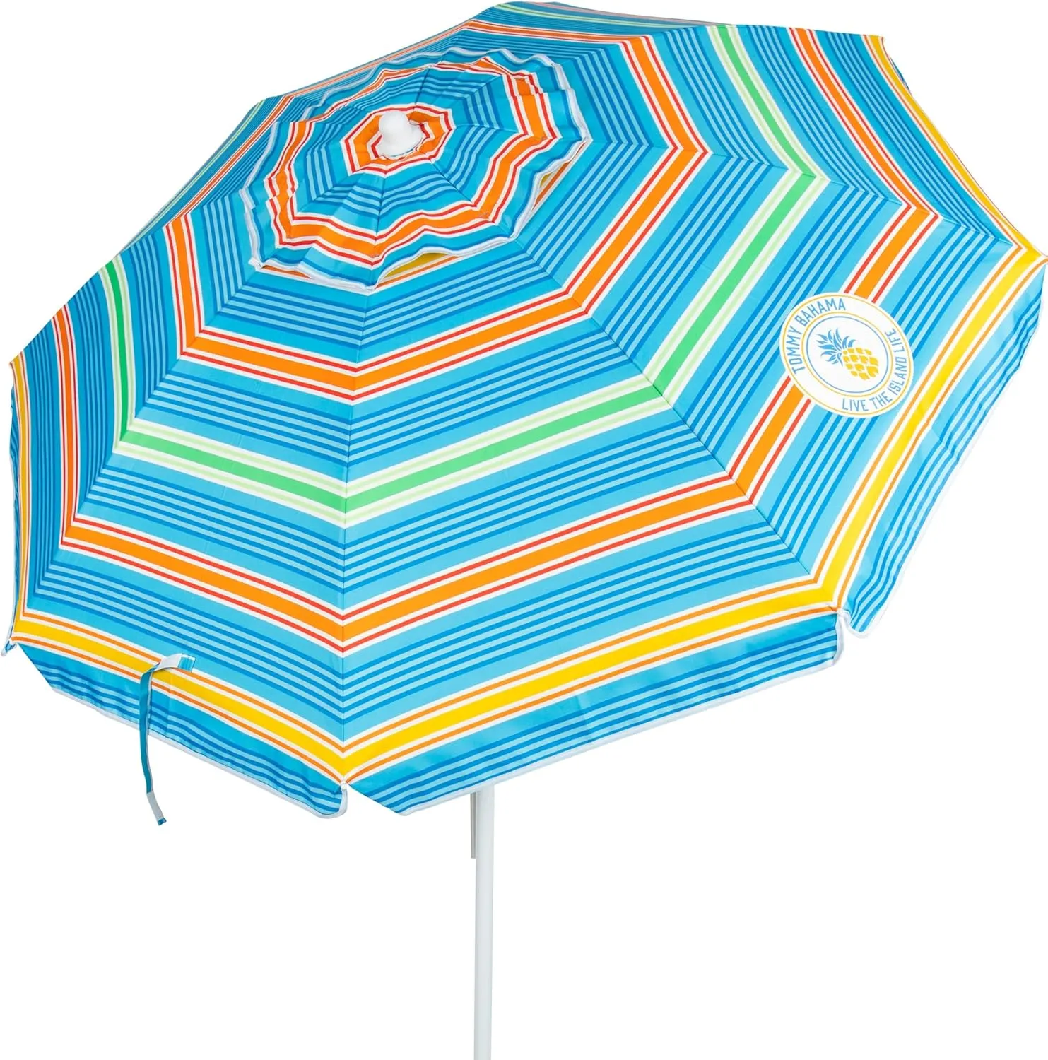 Tommy Bahama 6' UPF 50  Tilt Beach Umbrella with Integrated Sand Anchor, Wind Vent, and Carry Bag, Multi Stripe
