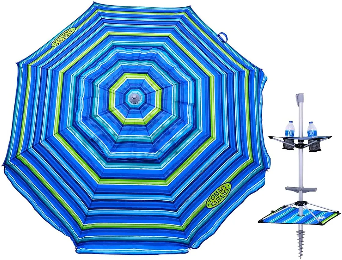 Tommy Bahama 7 ft Fiberglass Beach Umbrella for Sand with Integrated Anchor