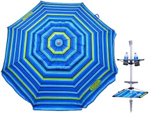 Tommy Bahama 7 ft Fiberglass Beach Umbrella for Sand with Integrated Anchor