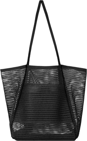 TopTie Mesh Beach Tote Bag, Nylon Shoulder Handbag, Tote Bag with Zippered Pocket for Daily Occasions in Beach, Picnic