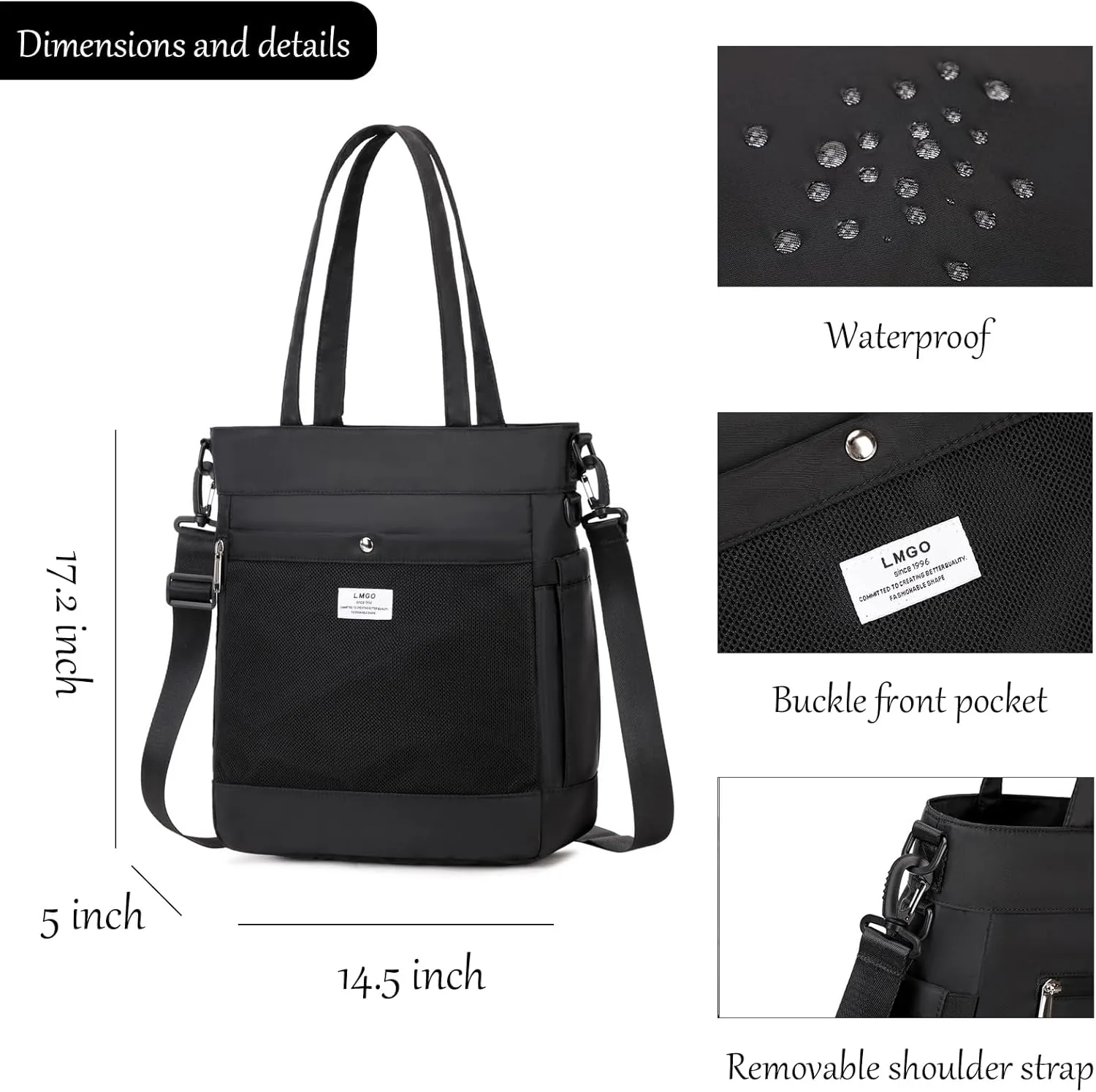 Tote Bag with Multi Pockets, Crossbody Handbag with Removable Strap for Men & Women for Work Gym Beach Travel Shopping