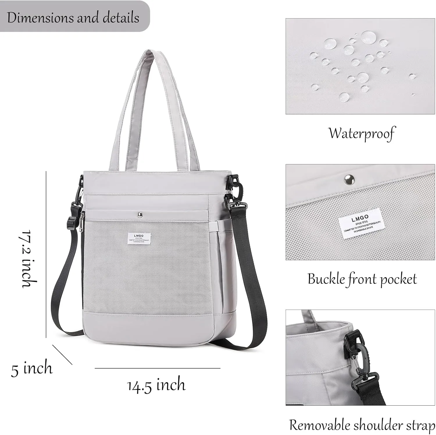 Tote Bag with Multi Pockets, Crossbody Handbag with Removable Strap for Men & Women for Work Gym Beach Travel Shopping