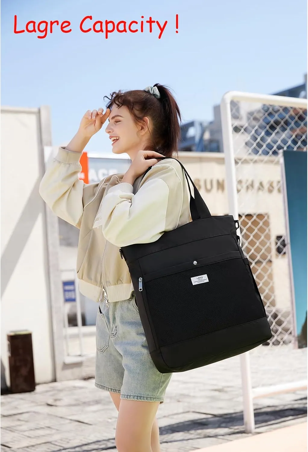 Tote Bag with Multi Pockets, Crossbody Handbag with Removable Strap for Men & Women for Work Gym Beach Travel Shopping