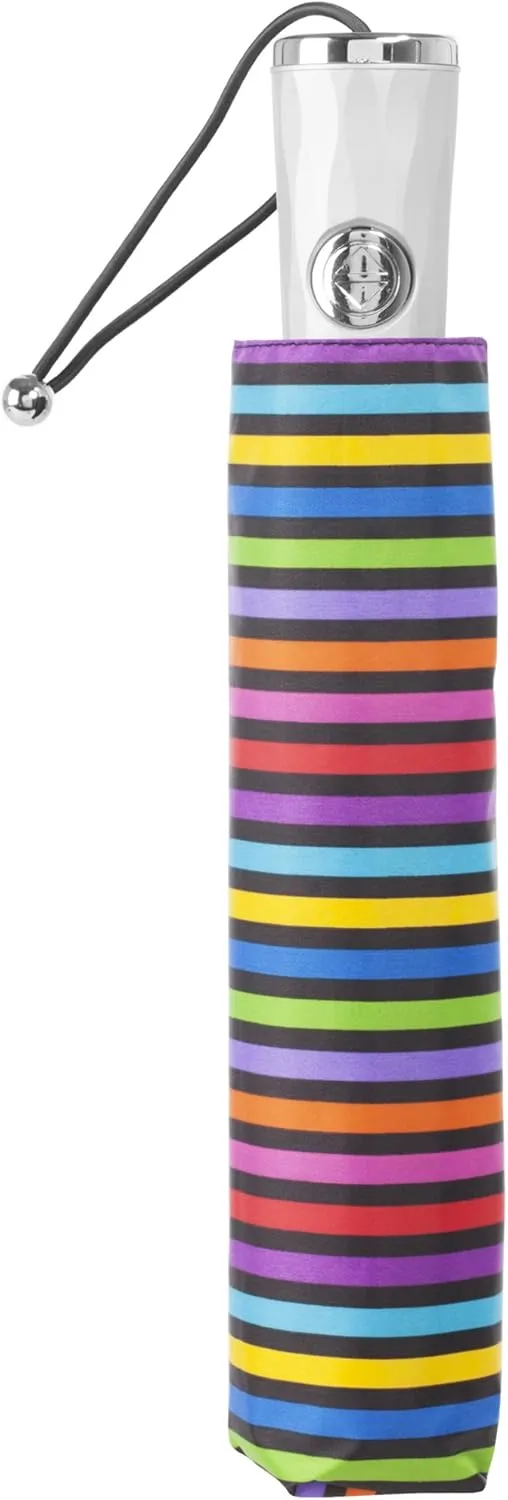 totes Automatic Open Close Water-Resistant Travel Folding Umbrella with Sun Protection, Skinny Stripe