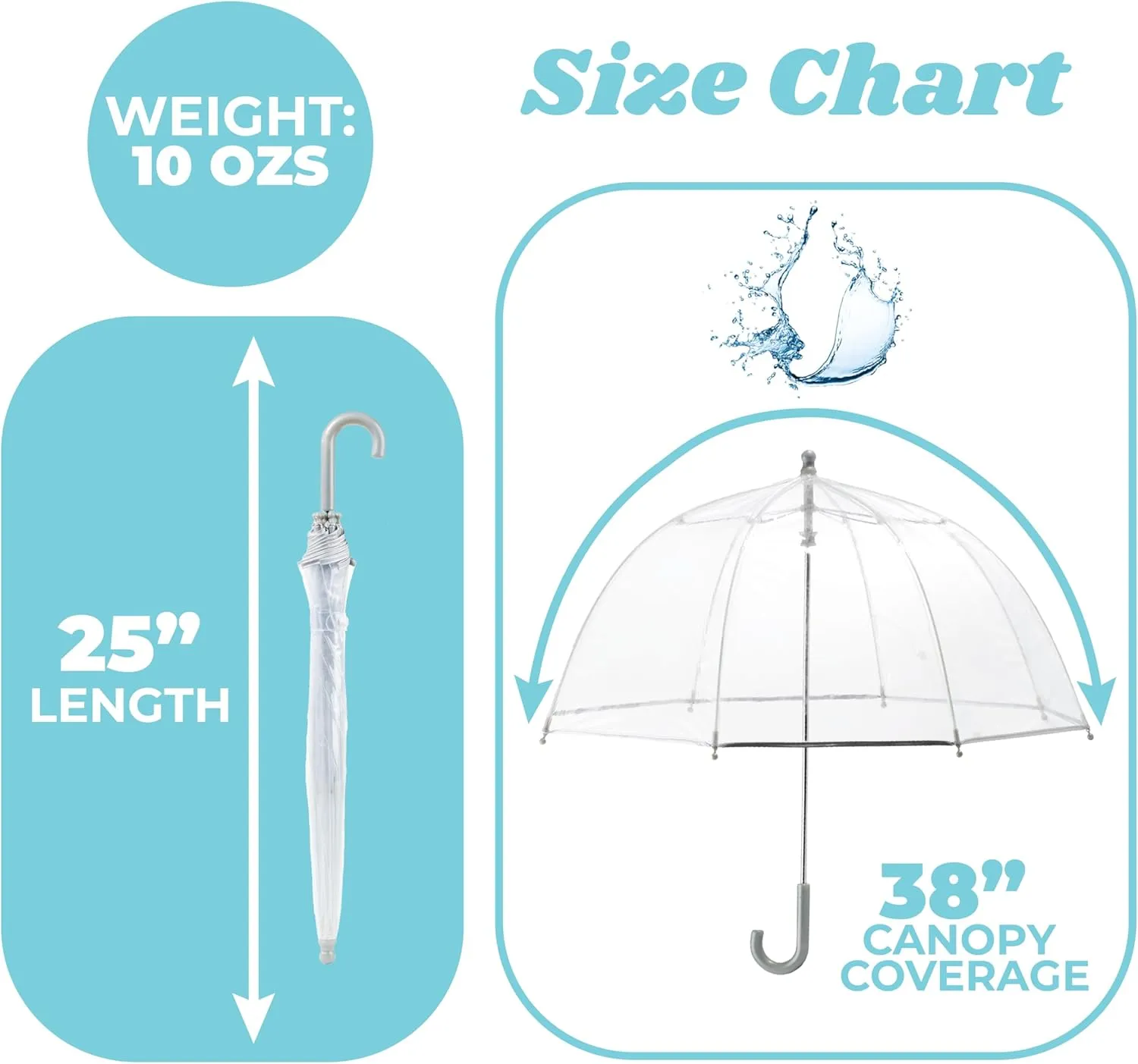 totes Kids Clear Bubble Umbrella with Dome Canopy, Lightweight Design, Wind and Rain Protection, Blue, Kids - 38" Canopy
