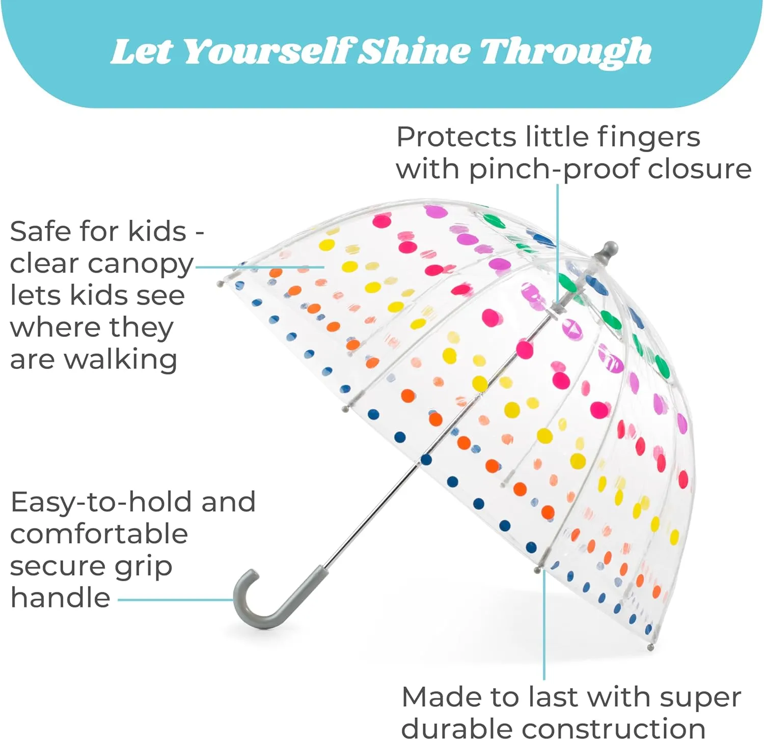 totes Kids Clear Bubble Umbrella with Dome Canopy, Lightweight Design, Wind and Rain Protection, Blue, Kids - 38" Canopy