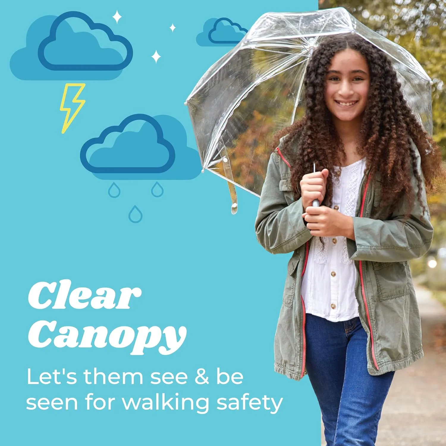 totes Kids Clear Bubble Umbrella with Dome Canopy, Lightweight Design, Wind and Rain Protection Umbrella, Dots, Kids - 38" Canopy