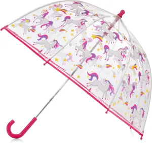 totes Kids Clear Bubble Umbrella with Dome Canopy, Lightweight Design, Wind and Rain Protection Umbrella, Pink Unicorn, Kids - 38" Canopy