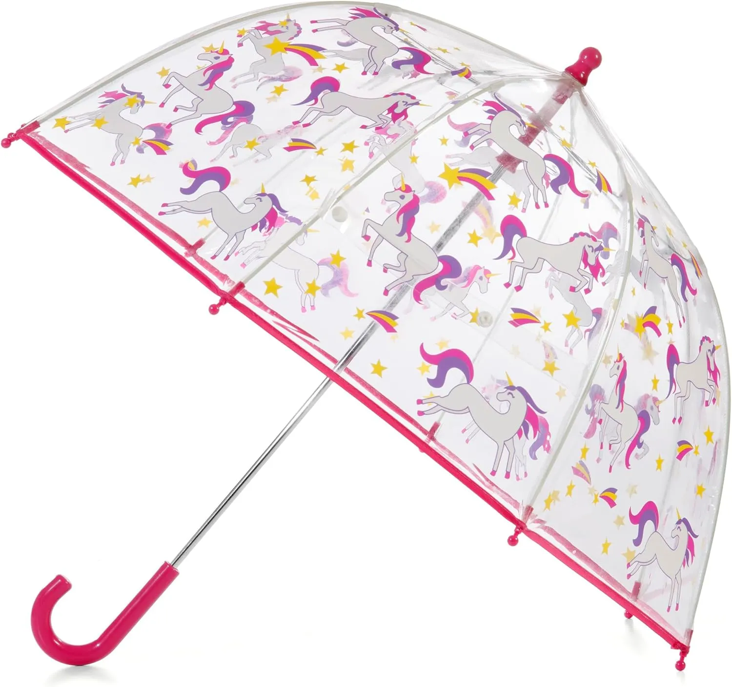 totes Kids Clear Bubble Umbrella with Dome Canopy, Lightweight Design, Wind and Rain Protection Umbrella, Pink Unicorn, Kids - 38" Canopy