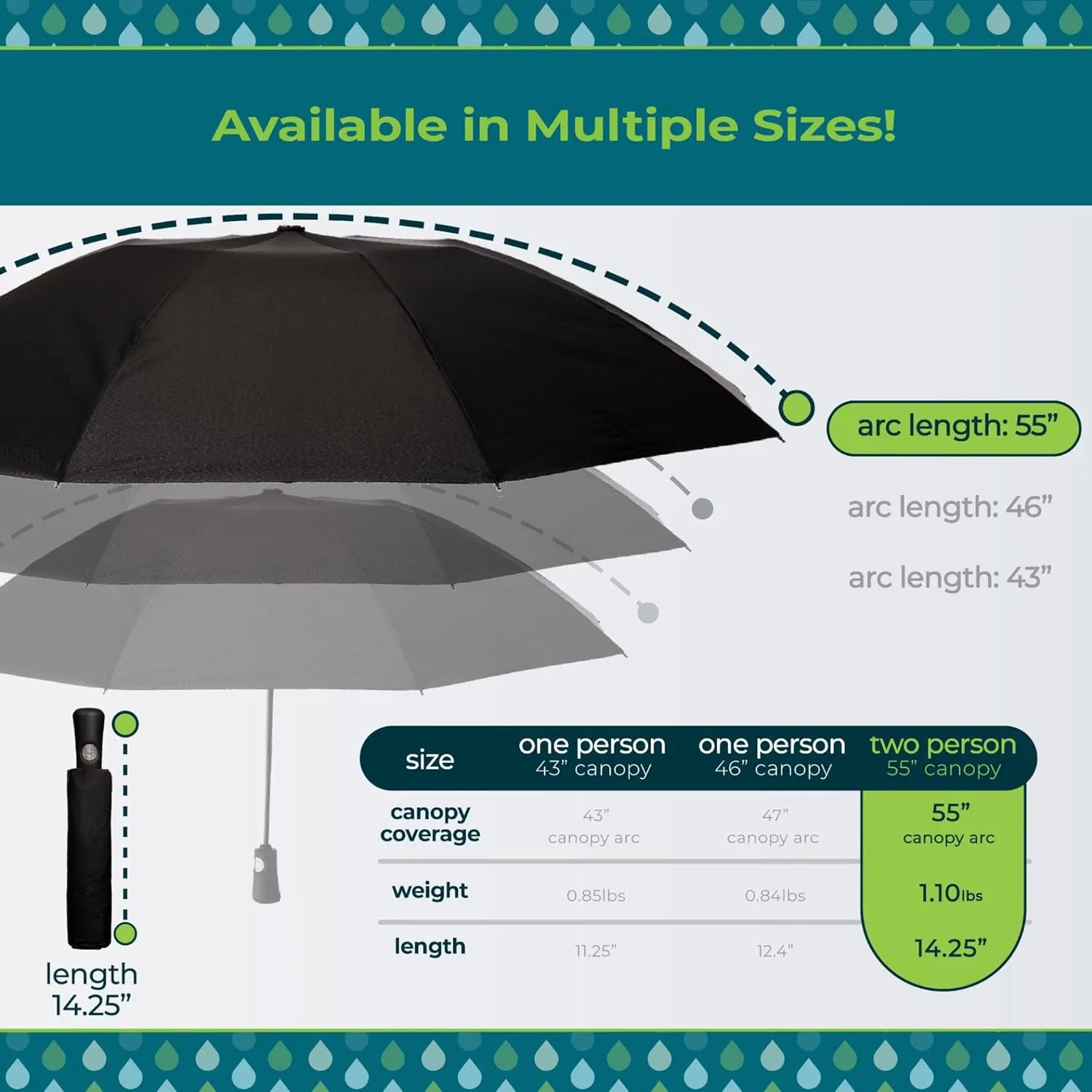 totes Reverse Close Folding Inbrella with Auto Open Close and Compact, Windproof Design, Black