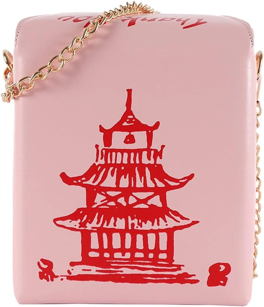 Tower Print Crossbody Shoulder Bag Women Novelty Chinese Takeout Purse Chinese Takeout Box Totes Purse Handbag