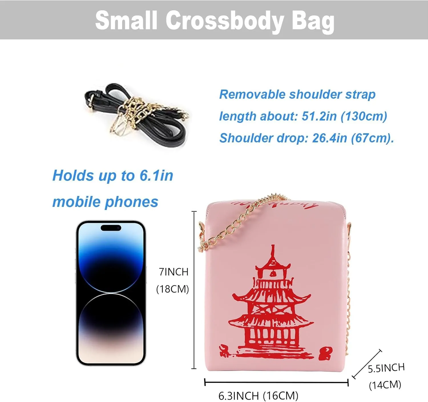 Tower Print Crossbody Shoulder Bag Women Novelty Chinese Takeout Purse Chinese Takeout Box Totes Purse Handbag