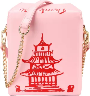 Tower Print Crossbody Shoulder Bag,Pu Chinese Takeout Box Totes Purse for Women