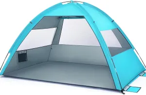 Toyvian Beach Tent Sun Shelter - Large Easy Setup, UPF 50  UV Waterproof Lightweight Beach Shade for 4-5 Person, Outdoor Tent for Family Outdoor and Picnics